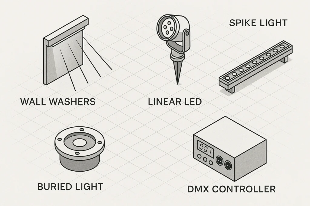 تجهیزات مورد استفاده در نورپردازی نما.