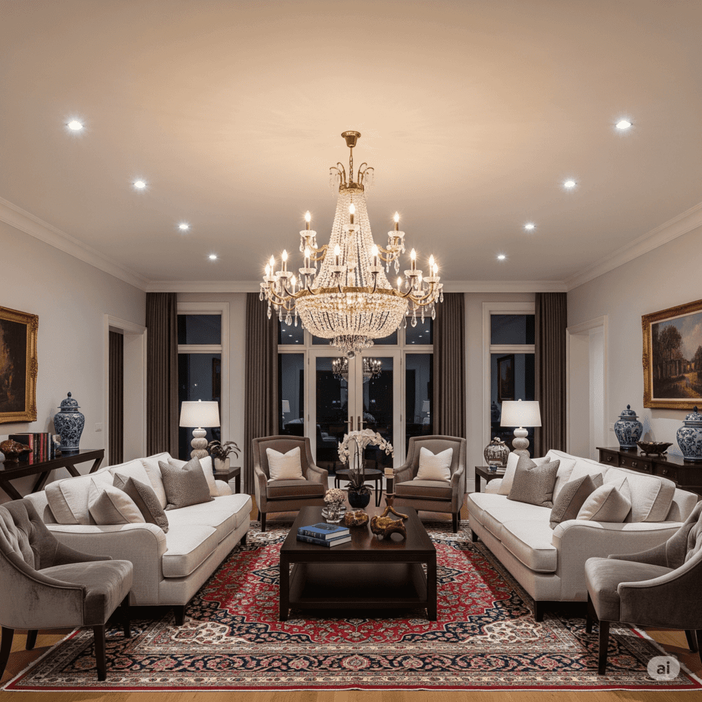 ترکیب لوستر و چراغ_های توکار