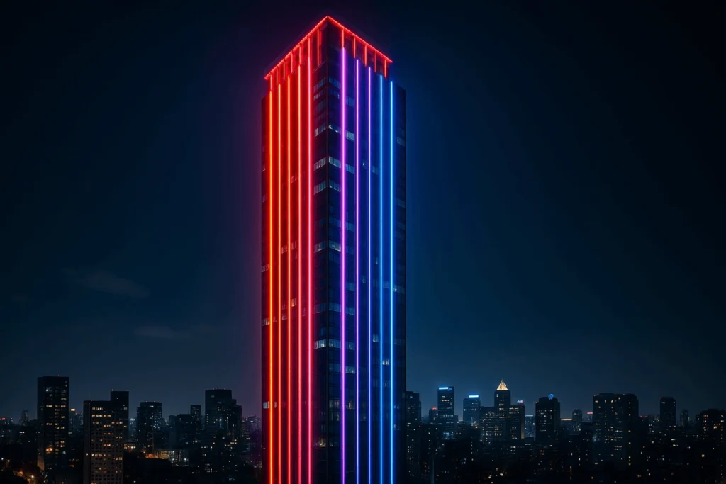 نورپردازی انواع ساختمان‌ها برج مسکونی.webp